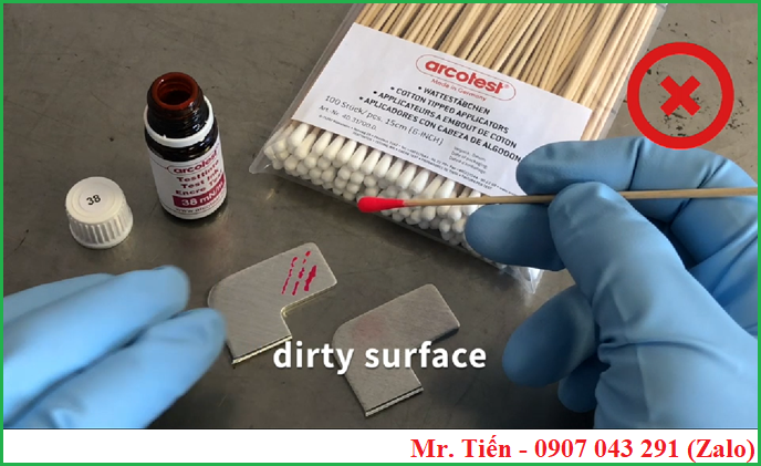 Kiểm tra độ sạch bề mặt bằng lọ mực Arcotest Testtinte test ink encre test